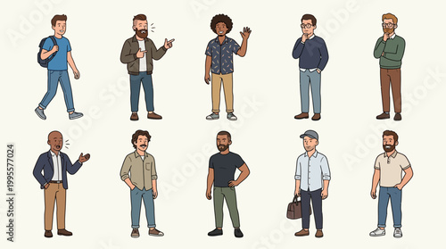 A Man Full Body Character Vector Set – Modern Male Cartoon Illustration Collection