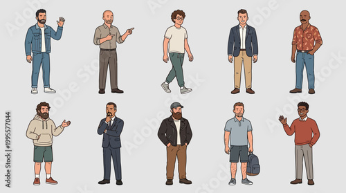 A Man Full Body Character Vector Set – Modern Male Cartoon Illustration Collection