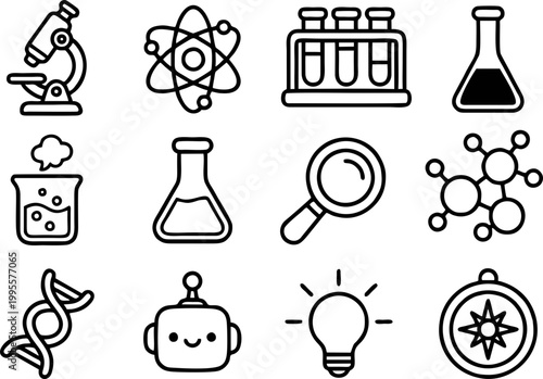 Science and technology education line icons set