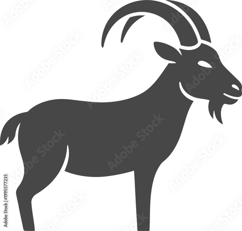 A Simple Silhouette Icon of a Goat with Prominent Horns and a Beard, Symbolizing Strength and Resilience