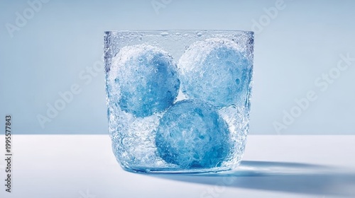Round Ice Spheres Slowly Melting Inside a Clear Glass Container Filled With Water
