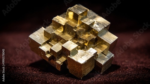 Intricate golden pyrite crystal cluster with cubic formations showcasing metallic luster
