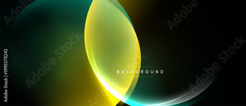 Abstract design features overlapping colorful circles. Gradient shades create dynamic visual effect against dark background. Modern, sleek presentation.