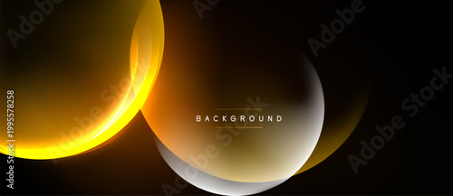 Abstract design features glowing curves, gradients. Dark background emphasizes bright yellow, orange hues. Minimalist style, modern aesthetic.