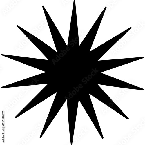 dense black sunburst silhouette with numerous Sharp radiating lines, perfect for energy symbols, vintage-style badges, and decorative light burst graphics.