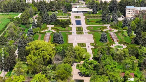Botanical garden with a view of the city of Almaty. The view from the drone.