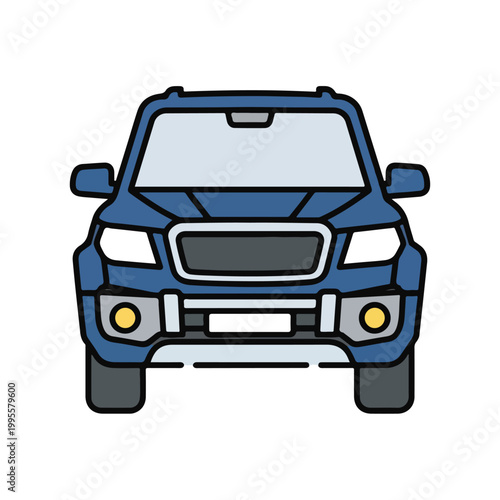 Blue SUV Front View Cartoon Style Vehicle Illustration