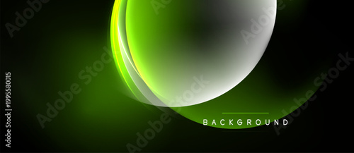 Abstract green lines create luminous shapes. Dark background emphasizes bright curves, modern design element. Simple, elegant composition.