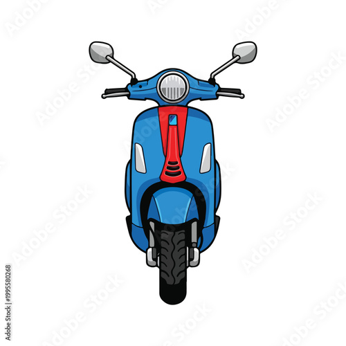 Blue and red scooter from the front on a white background