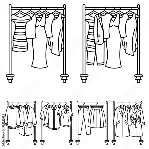 Professional Wardrobe Display Silhouettes of Suits and Dresses on Hangers