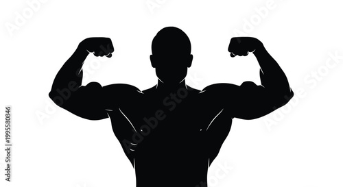 A striking silhouette of a muscular man flexing his biceps demonstrating peak physical strength and fitness