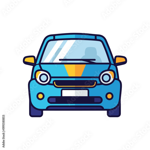 Front view of a blue cartoon car with yellow accents