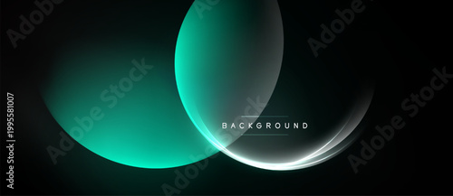 Tableau sur toile Dark backdrop features overlapping teal circles, bright white line accents