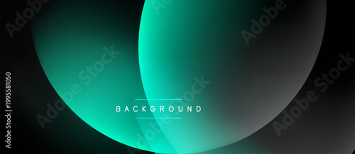 Abstract gradients form overlapping circles. Teal, turquoise, dark shades blend into black background. Minimalist design, text reads background.
