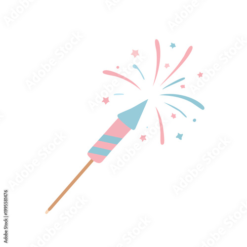ピンクとブルーがかわいいロケット型手持ち花火のイラスト
