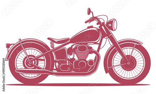Classic red vintage cruiser motorcycle illustration