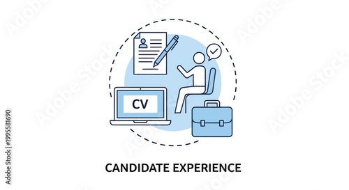 Illustration depicting a job interview process with a candidate resume laptop and briefcase high quality