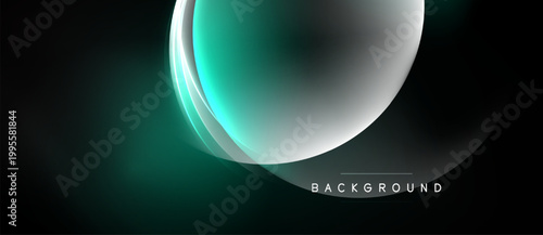 Dark background features abstract teal curves. Smooth gradients create modern, elegant visual effect. Minimalist design emphasizes light, shadow.