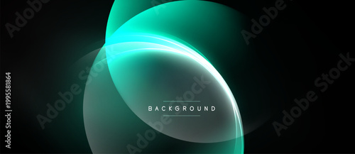 Abstract glowing layers create dynamic visual effect. Teal, white hues dominate dark background. Modern design element.