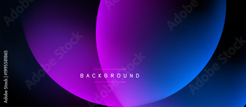 Abstract background features overlapping circles. Purple, blue hues create modern gradient effect. Minimalist design, text present.