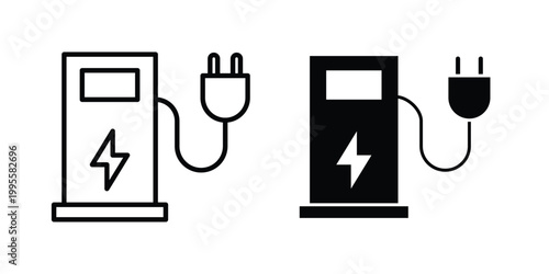 Electric vehicle charging station icon - Vector design set