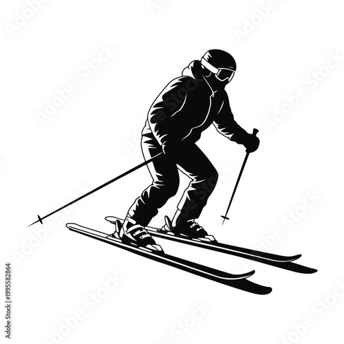 Skier Silhouette Vector – Winter Sports Action Athlete SVG PNG EPS Clipart