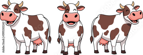 Cartoon Brown and White Cows Vector Set for Farm, Animal, and Agriculture Illustrations