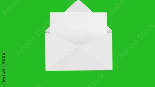 Animation of the appearance and opening of a letter envelope on a chromakey background. 4K