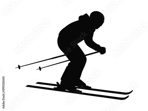 Skier Silhouette Vector – Winter Sports Action Athlete SVG PNG EPS Clipart