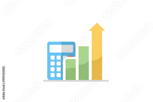 Minimalist Flat Design for SaaS Finance Tool Bar Chart Growing Upward Seamlessly Combined with a Calculator Icon, Soft Pastel Color Palette