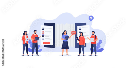 Teamwork in digital recruitment: People reviewing online profiles and resumes on screens