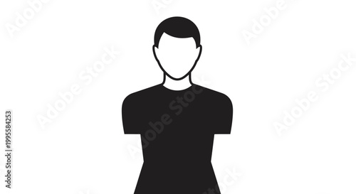 A stark black and white silhouette depicts a man s upper body featuring a faceless design and simple form