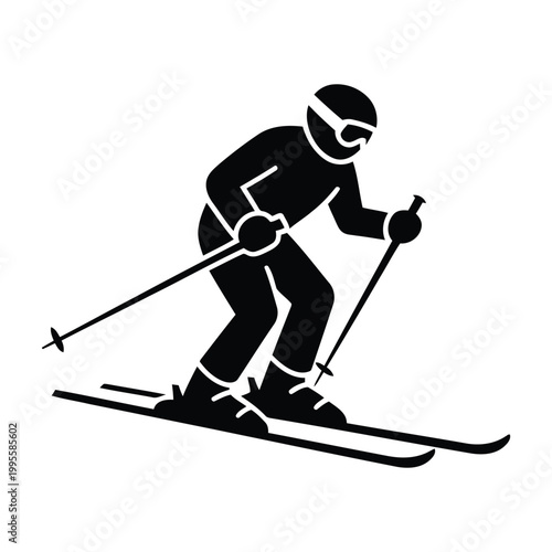 Skier Silhouette Vector – Winter Sports Action Athlete SVG PNG EPS Clipart