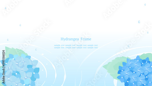 水紋と紫陽花の涼しげな和風水彩フレーム 下部配置 背景素材 横長16:9
