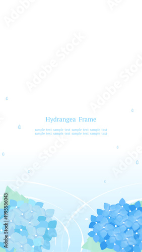 水紋と紫陽花の爽やかな和風水彩フレーム 下部デザイン 背景デザイン 縦長16:9