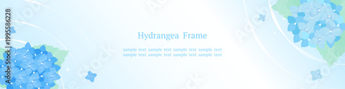 紫陽花と水紋の爽やかな和風水彩フレーム 斜め配置 Webバナー素材