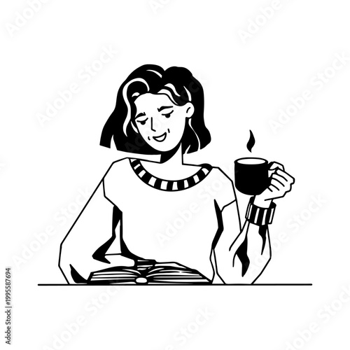 A girl reads a book in a cafe