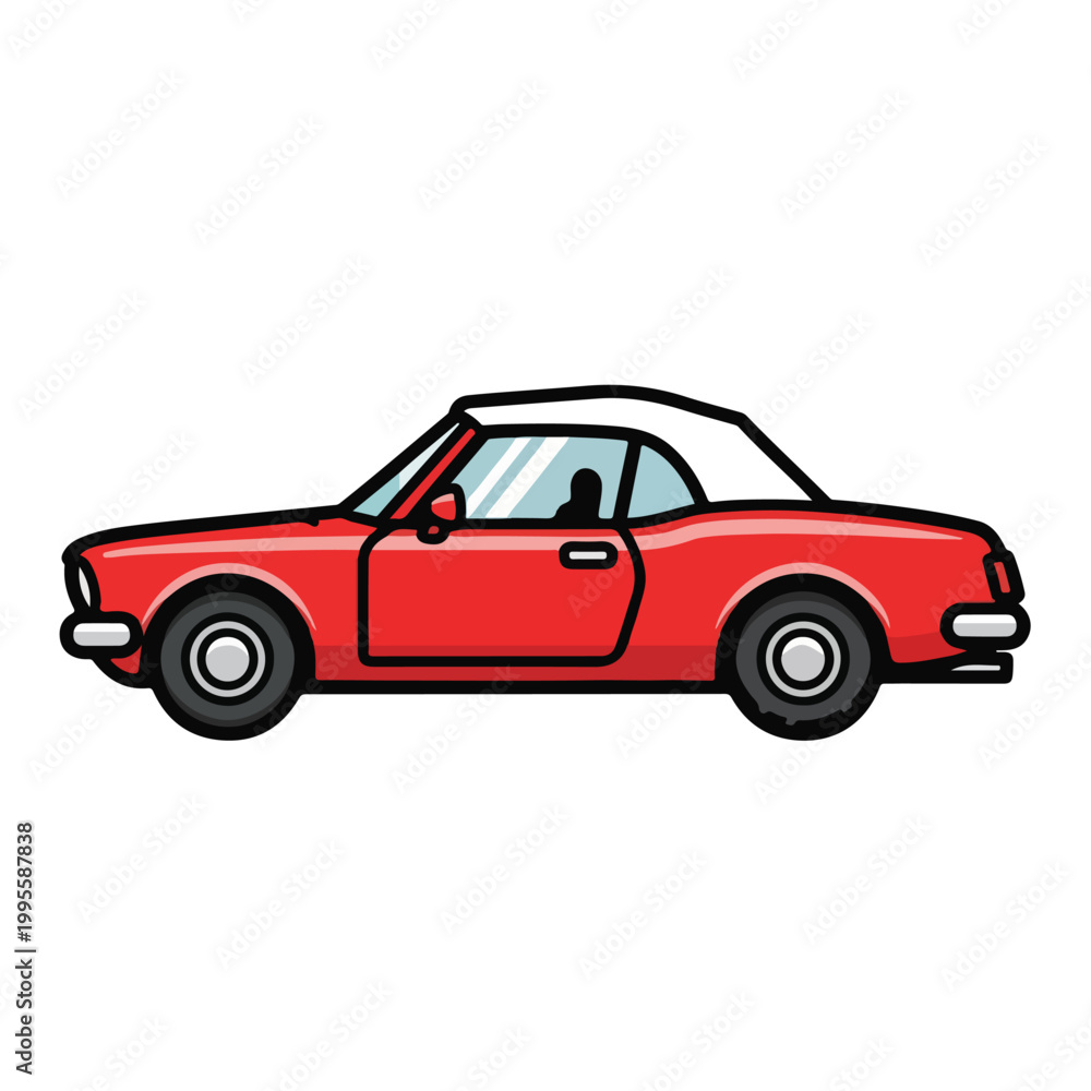 Fototapeta premium Red Vintage Convertible Car Side View Illustration