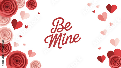 Be mine love message with hearts and roses design Vector