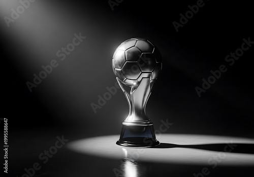Football Trophy Under Dramatic Spotlight on Dark Background