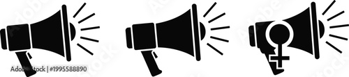 Megaphone Icons Collection with Sound Announcement and Female Symbol Communication Vector Illustration Set