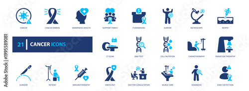 Cancer icon set. oncology, medical, treatment, awareness, healthcare. solid style icon collection.