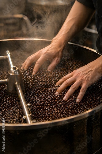 Close-Up Hands Washing Coffee Beans in Industrial Food Processing Facility