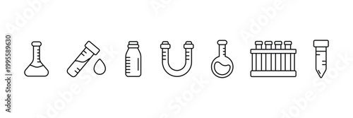 Laboratory Glassware and Research Icon Set. Science Flask Symbols