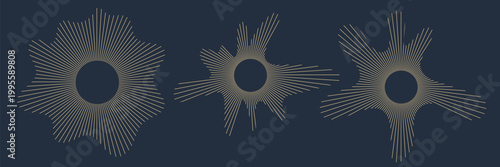 Set of sun with rays. Wavy form for voice or music effect, audio beat indicator. Vector
