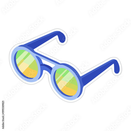 Round Blue Sunglasses Illustration with Reflective Lenses