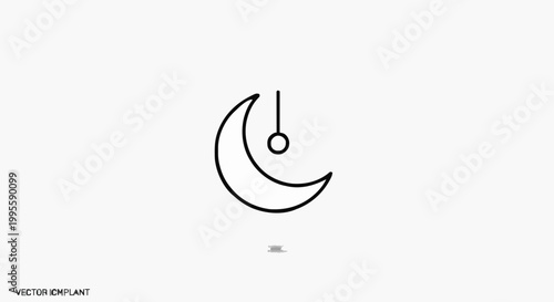 Minimalist Line Art Crescent Moon Icon with Hanging Sphere, a Serene Symbol of Night and Dreams