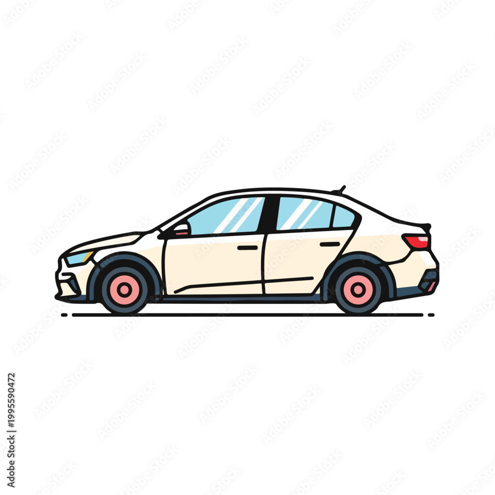 Fototapeta premium Beige Sedan Car Side View Illustration on White Background