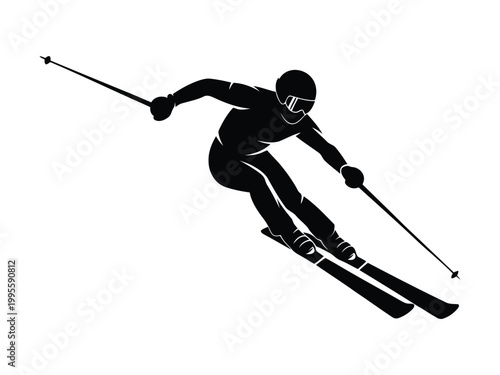 Skier Silhouette Vector – Winter Sports Action Athlete SVG PNG EPS Clipart