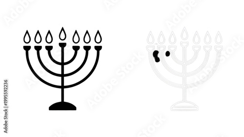 Illustration of lit menorah and hanukkah dreidel with stars Vector